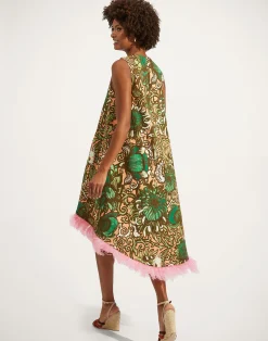 La DoubleJ Vestiti<La Scala High Dress (With Feathers)Anemone Pink in Shot Cotton