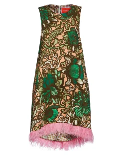 La DoubleJ Vestiti<La Scala High Dress (With Feathers)Anemone Pink in Shot Cotton