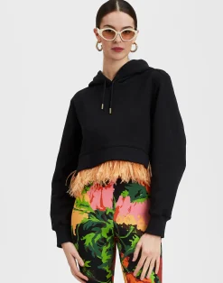 La DoubleJ Felpe E Magliette<La Scala HoodieBlack in Heavy Jersey With Feathers