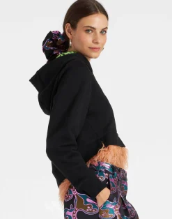La DoubleJ Felpe E Magliette<La Scala HoodieBlack in Heavy Jersey With Feathers