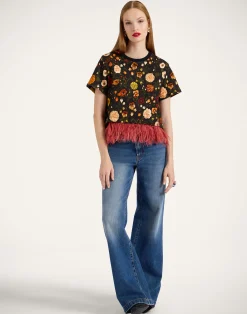 La DoubleJ Felpe E Magliette|Camicie E Top<La Scala TeeBotticelli Black in Jersey With Feathers