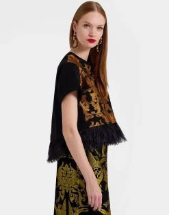 La DoubleJ Party Dressing<La Scala TeeCherubs Black in Fil Coupé With Feathers
