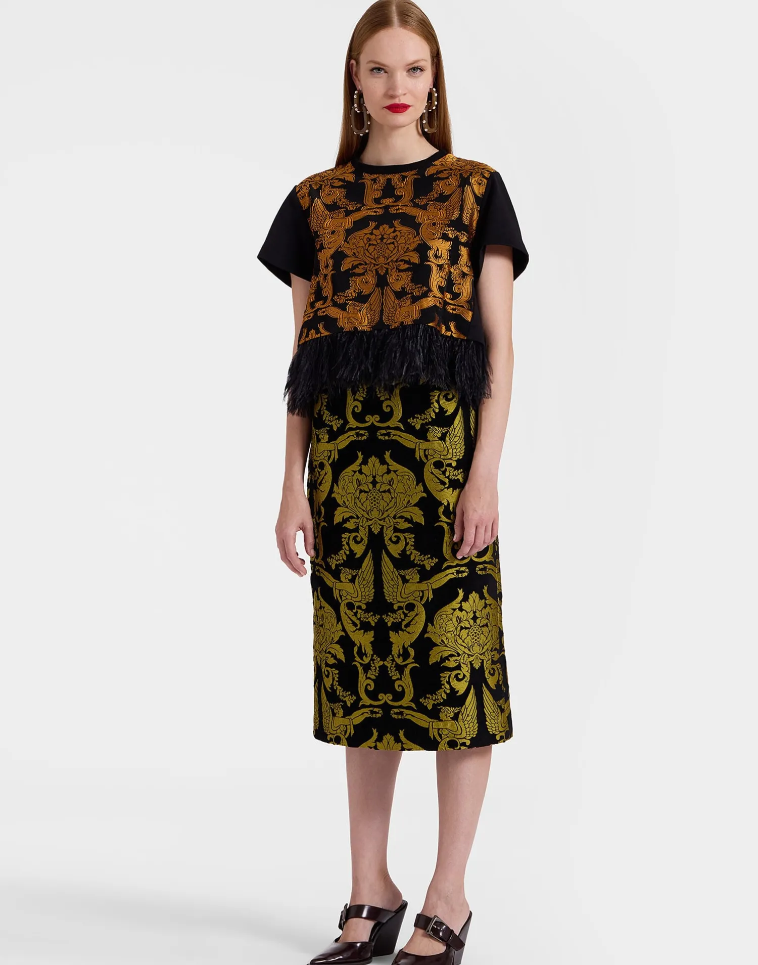 La DoubleJ Party Dressing<La Scala TeeCherubs Black in Fil Coupé With Feathers