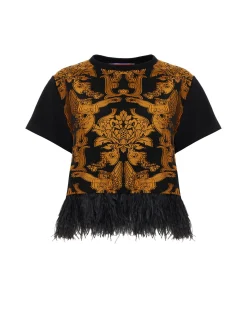 La DoubleJ Party Dressing<La Scala TeeCherubs Black in Fil Coupé With Feathers