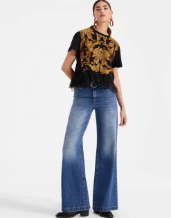 La DoubleJ Camicie E Top<La Scala TeeCherubs Black in Fil Coup&eacute; With Feathers