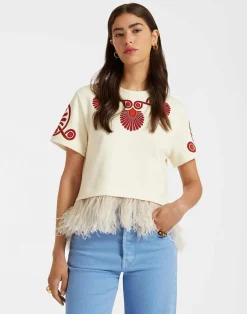 La DoubleJ Felpe E Magliette|Camicie E Top<La Scala TeeMedallion Plac&eacute;e Cream in Heavy Jersey With Feathers