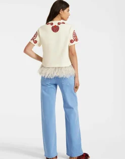 La DoubleJ Felpe E Magliette|Camicie E Top<La Scala TeeMedallion Plac&eacute;e Cream in Heavy Jersey With Feathers