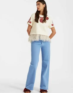 La DoubleJ Felpe E Magliette|Camicie E Top<La Scala TeeMedallion Placée Cream in Heavy Jersey With Feathers