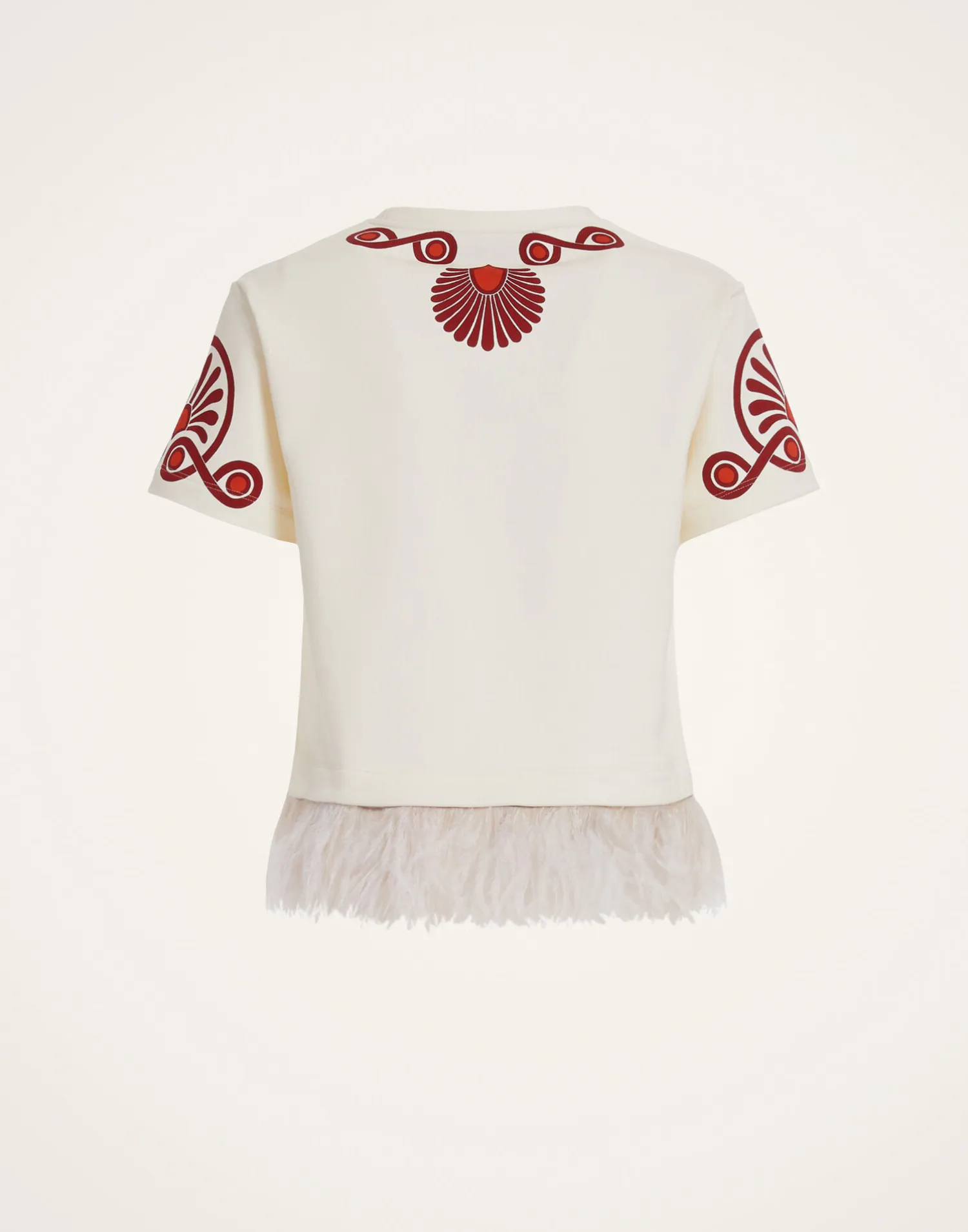 La DoubleJ Felpe E Magliette|Camicie E Top<La Scala TeeMedallion Placée Cream in Heavy Jersey With Feathers