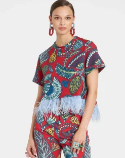La DoubleJ Felpe E Magliette|Camicie E Top<La Scala TeeSicomore Red in Jersey With Feathers