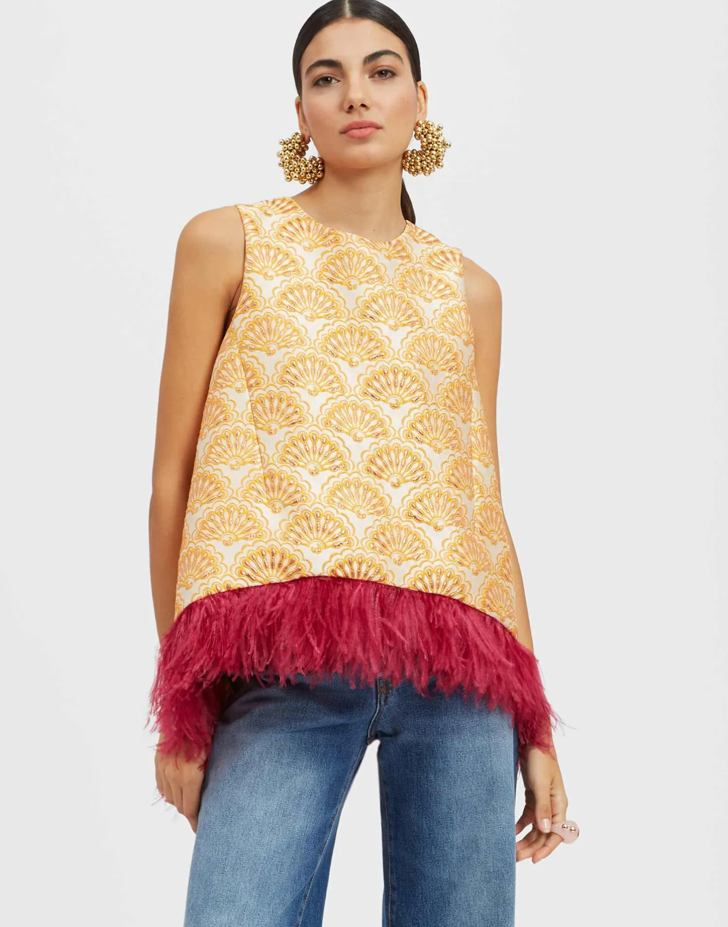 La DoubleJ Camicie E Top<La Scala TopFans Gold in Jacquard With Feathers