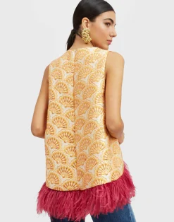 La DoubleJ Camicie E Top<La Scala TopFans Gold in Jacquard With Feathers