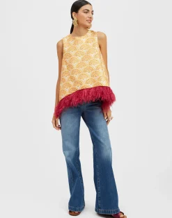 La DoubleJ Camicie E Top<La Scala TopFans Gold in Jacquard With Feathers