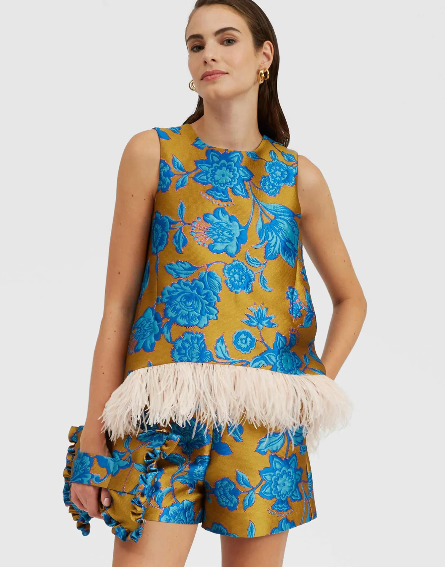 La DoubleJ Camicie E Top<La Scala TopHottie Turquoise in Jacquard With Feathers