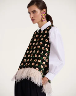 La DoubleJ Camicie E Top<La Scala TopMayfair Black in Cotton Velvet With Feathers