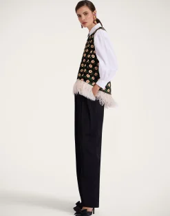 La DoubleJ Camicie E Top<La Scala TopMayfair Black in Cotton Velvet With Feathers