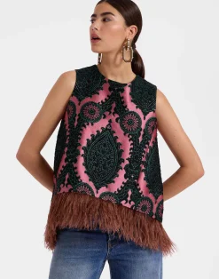 La DoubleJ Camicie E Top<La Scala TopOltrarno Pink in Jacquard With Feathers