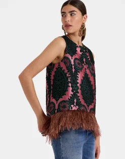 La DoubleJ Camicie E Top<La Scala TopOltrarno Pink in Jacquard With Feathers