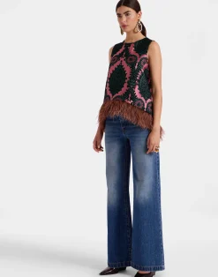 La DoubleJ Camicie E Top<La Scala TopOltrarno Pink in Jacquard With Feathers