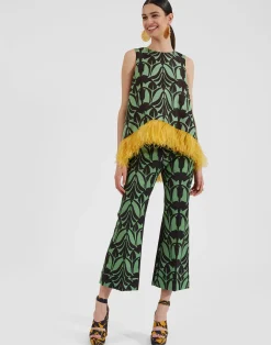 La DoubleJ Camicie E Top<La Scala TopPapyrus Green in Faille With Feathers