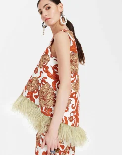 La DoubleJ Camicie E Top<La Scala TopReef White in Shot Cotton With Feathers