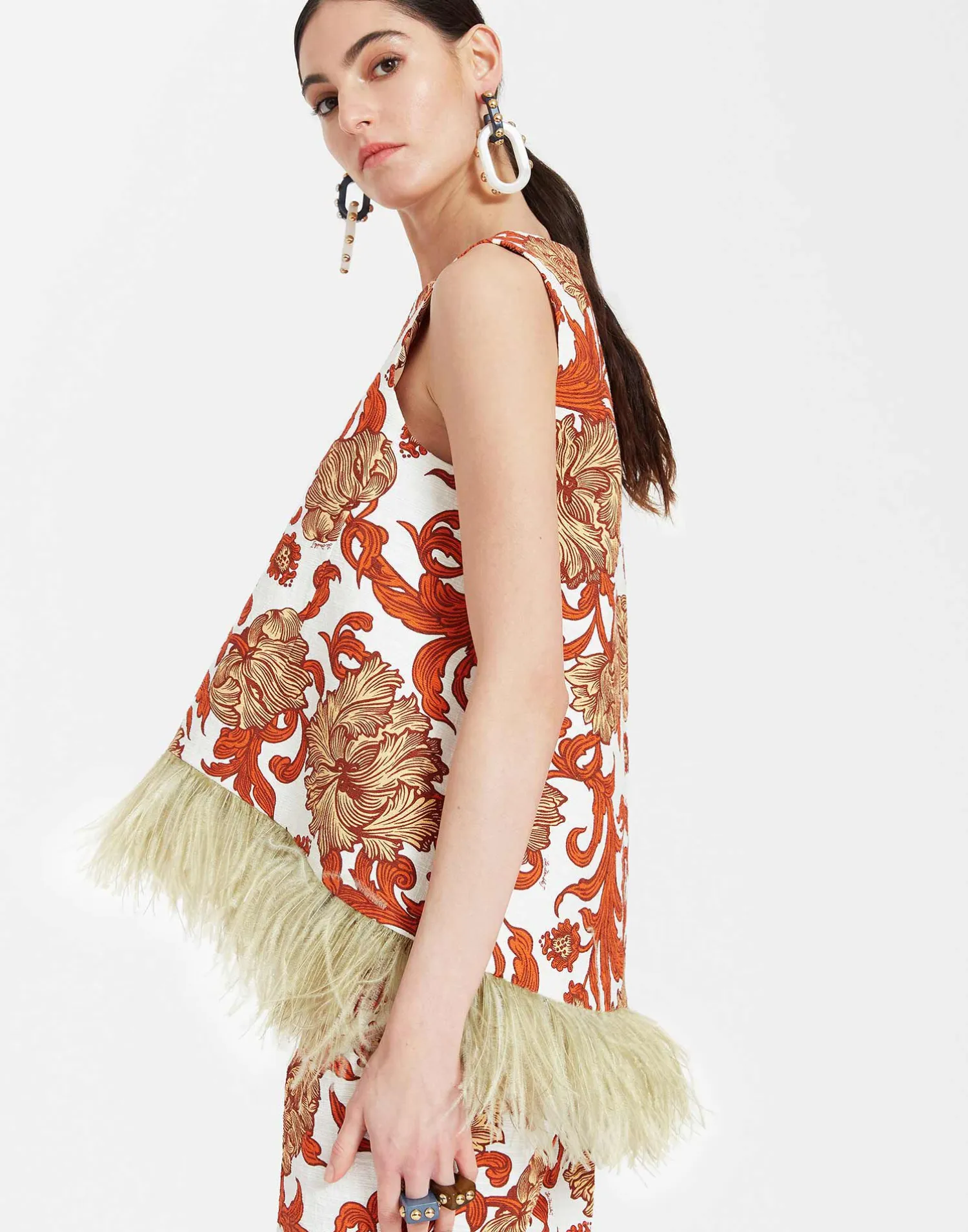 La DoubleJ Camicie E Top<La Scala TopReef White in Shot Cotton With Feathers
