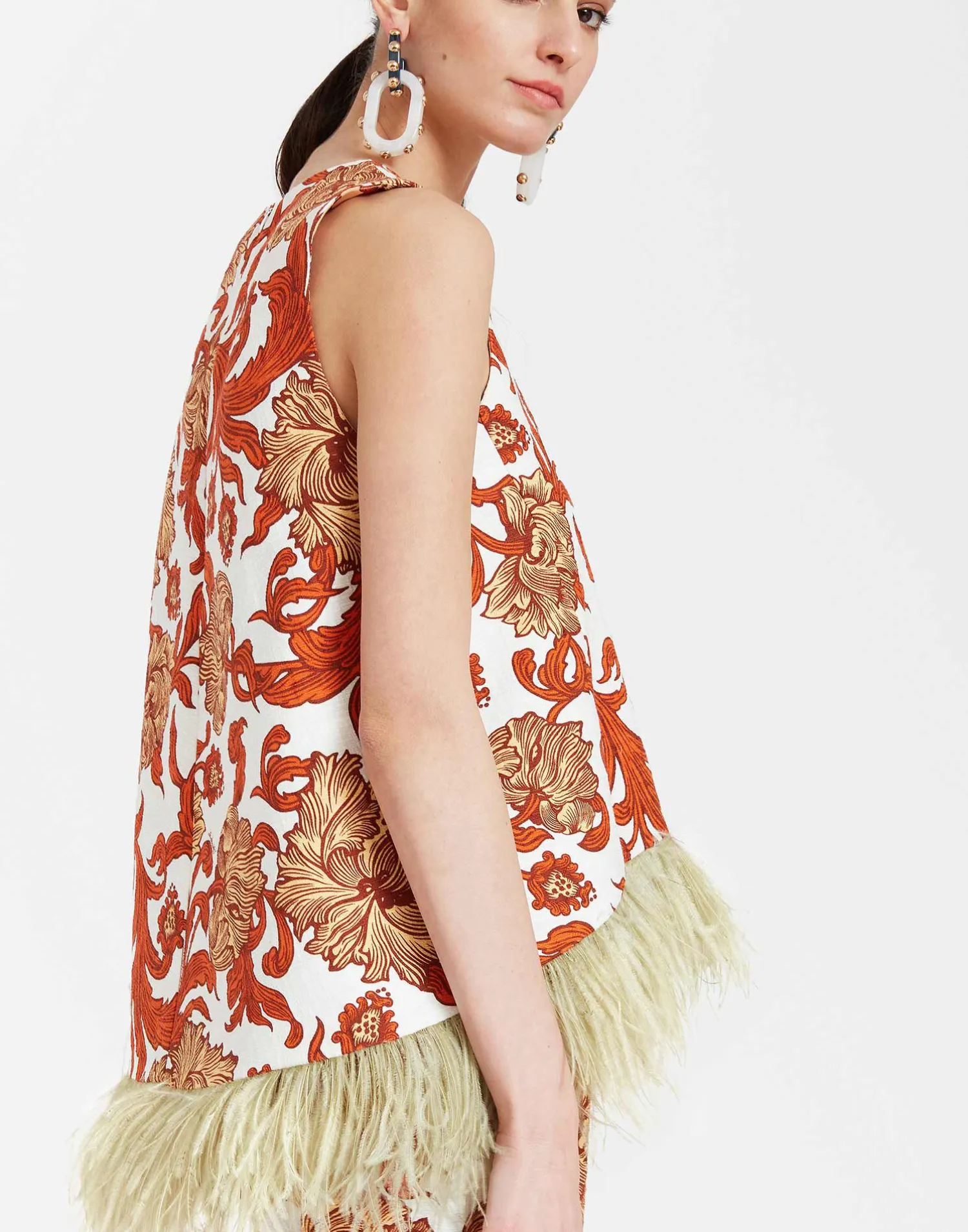 La DoubleJ Camicie E Top<La Scala TopReef White in Shot Cotton With Feathers