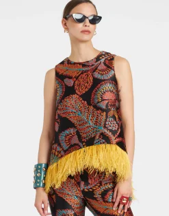 La DoubleJ Camicie E Top<La Scala TopSicomore Black in Jacquard With Feathers
