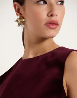 La DoubleJ Camicie E Top<La Scala TopSolid Burgandy in Cotton Velvet With Feathers