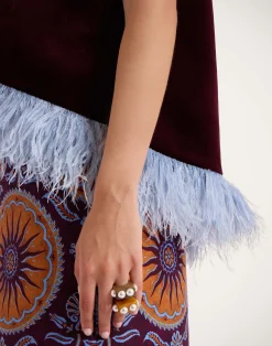 La DoubleJ Camicie E Top<La Scala TopSolid Burgandy in Cotton Velvet With Feathers