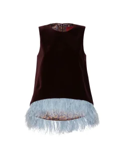 La DoubleJ Camicie E Top<La Scala TopSolid Burgandy in Cotton Velvet With Feathers