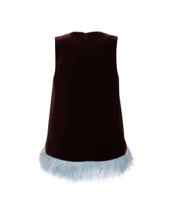 La DoubleJ Camicie E Top<La Scala TopSolid Burgandy in Cotton Velvet With Feathers