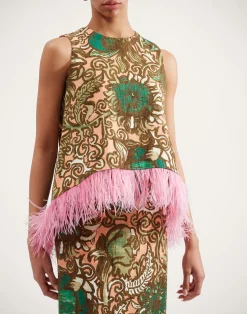 La DoubleJ Party Dressing<La Scala Top (With Feathers)Anemone Pink in Shot Cotton