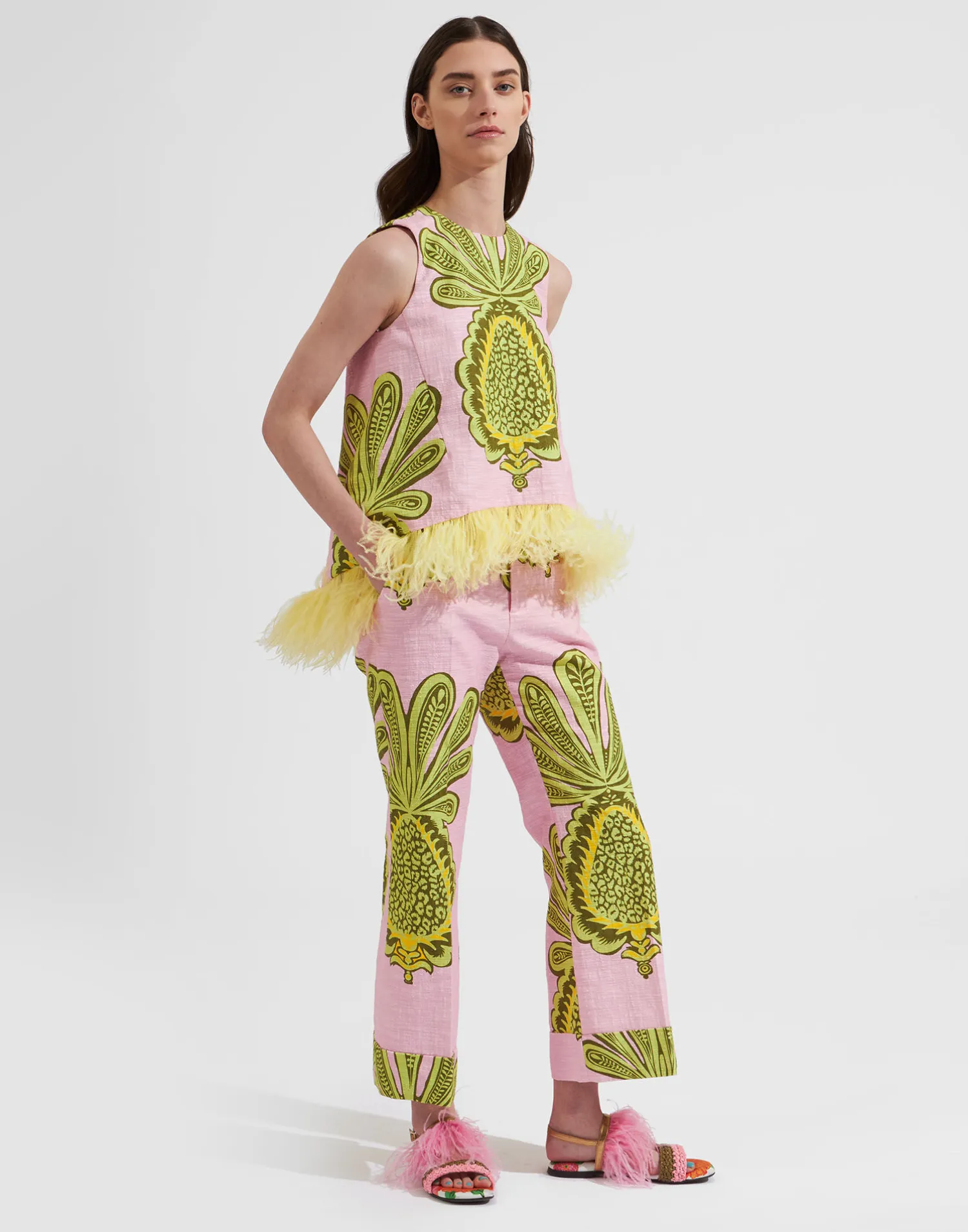 La DoubleJ Camicie E Top<La Scala Top (With Feathers)Big Pineapple Pink in Shot Cotton