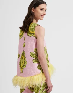 La DoubleJ Camicie E Top<La Scala Top (With Feathers)Big Pineapple Pink in Shot Cotton