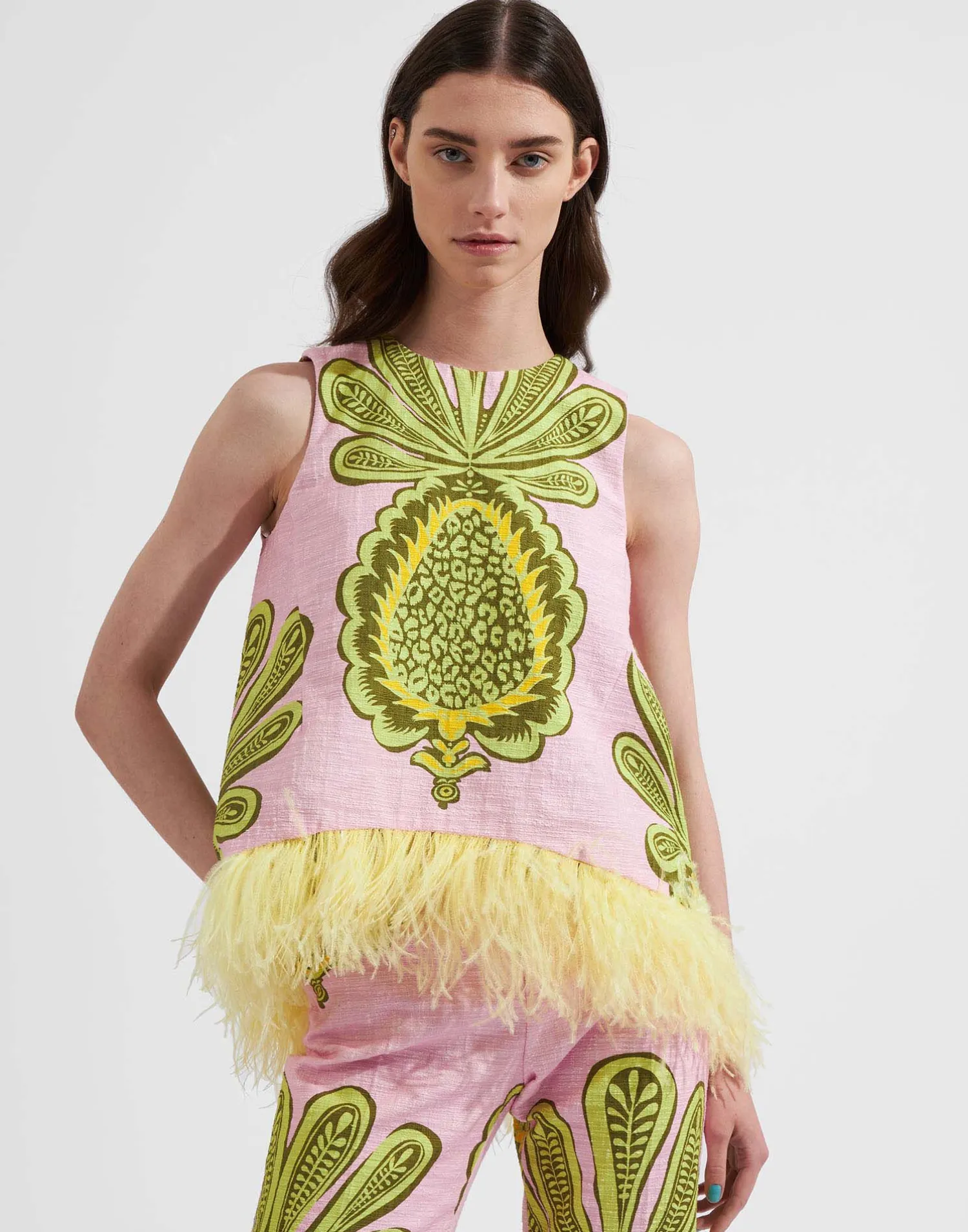 La DoubleJ Camicie E Top<La Scala Top (With Feathers)Big Pineapple Pink in Shot Cotton