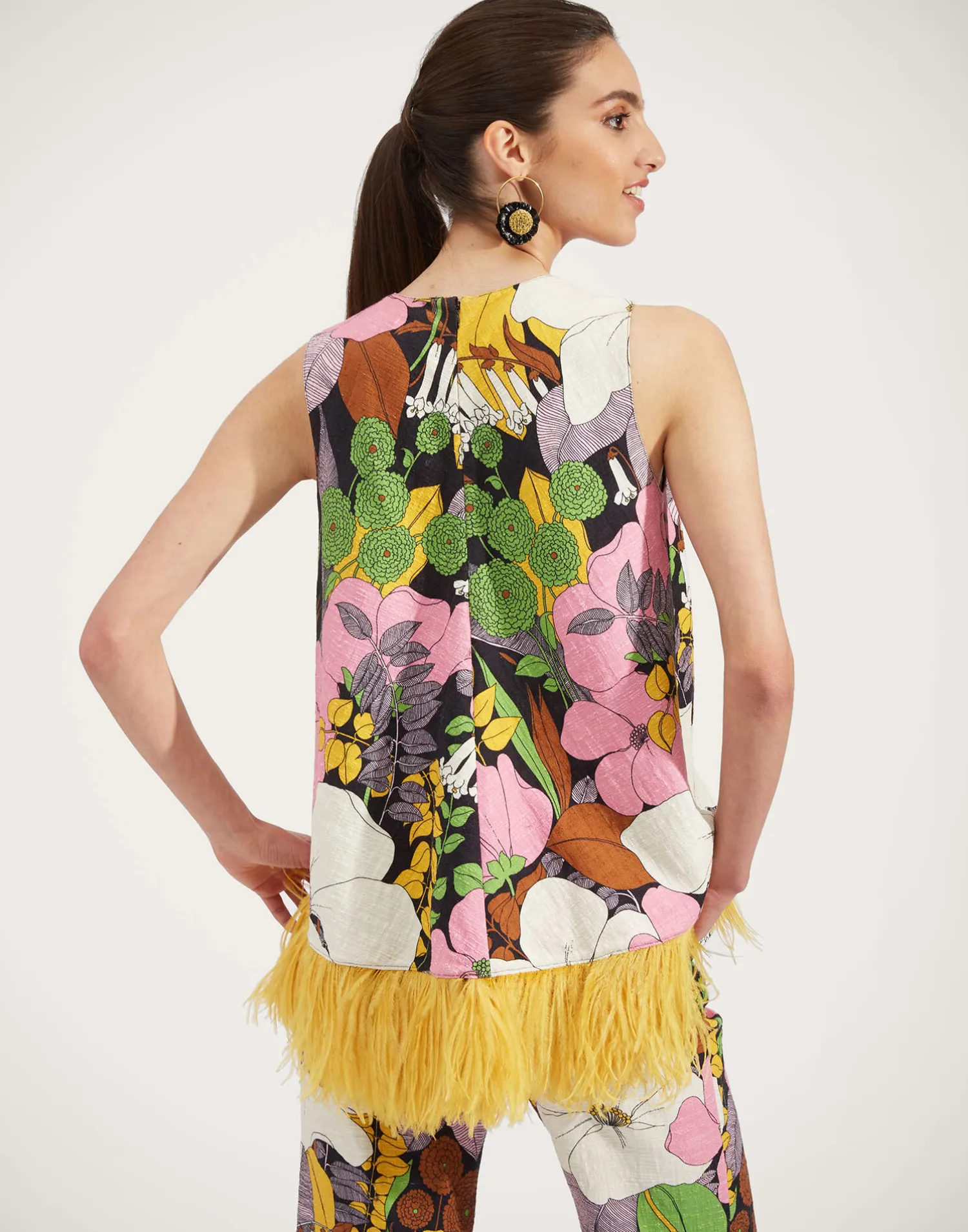 La DoubleJ Camicie E Top<La Scala Top (With Feathers)Big Flower in Shot Cotton