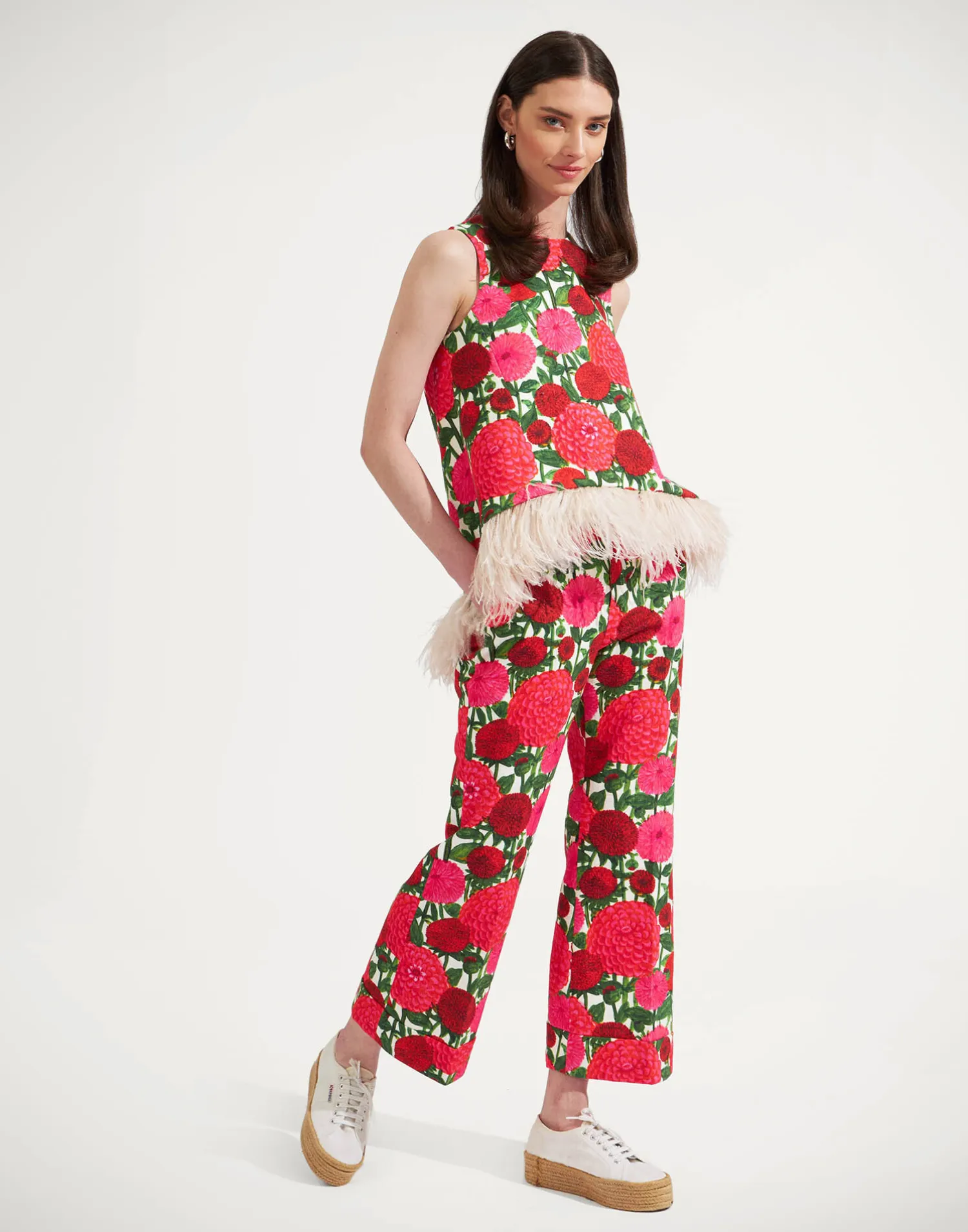 La DoubleJ Camicie E Top<La Scala Top (With Feathers)Pink Dahlias in Shot Cotton