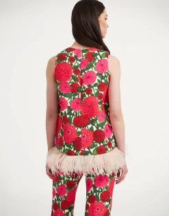 La DoubleJ Camicie E Top<La Scala Top (With Feathers)Pink Dahlias in Shot Cotton