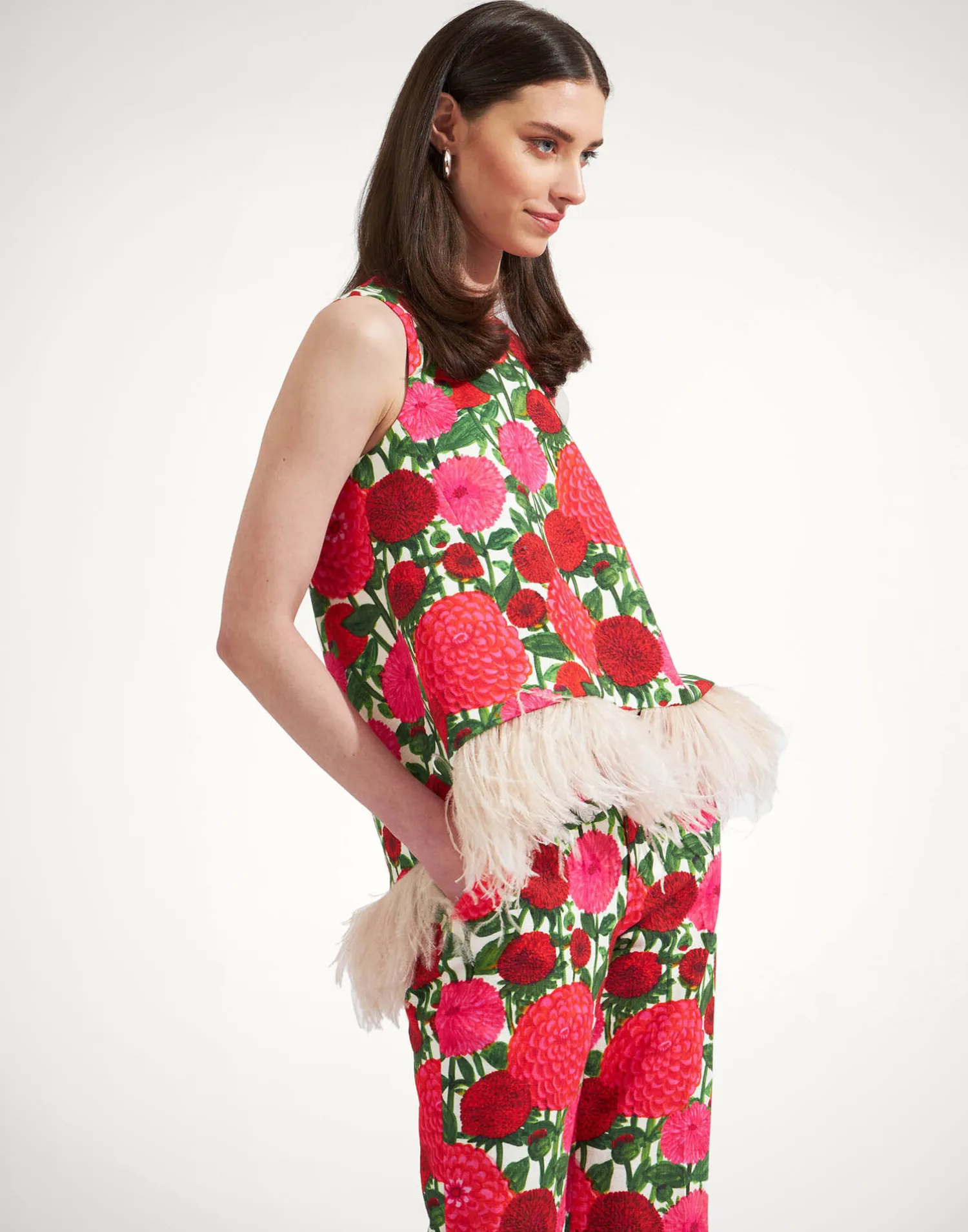 La DoubleJ Camicie E Top<La Scala Top (With Feathers)Pink Dahlias in Shot Cotton