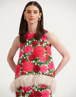 La DoubleJ Camicie E Top<La Scala Top (With Feathers)Pink Dahlias in Shot Cotton