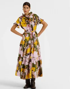 La DoubleJ Vestiti<Long And Sassy DressBig Flower Rose in Silk Twill
