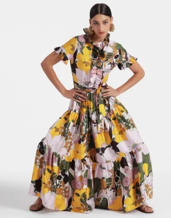 La DoubleJ Vestiti<Long And Sassy DressBig Flower Rose in Silk Twill