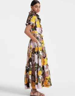 La DoubleJ Vestiti<Long And Sassy DressBig Flower Rose in Silk Twill