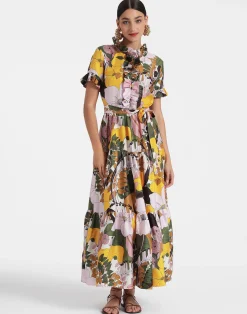 La DoubleJ Vestiti<Long And Sassy DressBig Flower Rose in Silk Twill