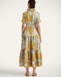 La DoubleJ Vestiti<Long And Sassy DressTangle Light Blue in Silk Twill