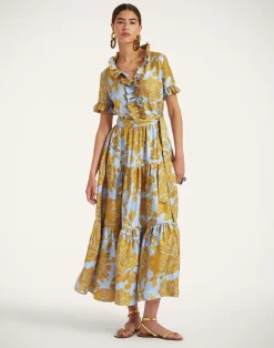 La DoubleJ Vestiti<Long And Sassy DressTangle Light Blue in Silk Twill