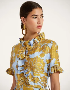 La DoubleJ Vestiti<Long And Sassy DressTangle Light Blue in Silk Twill