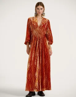 La DoubleJ Party Dressing<Long Camerino DressBanquet Orange in Devoré