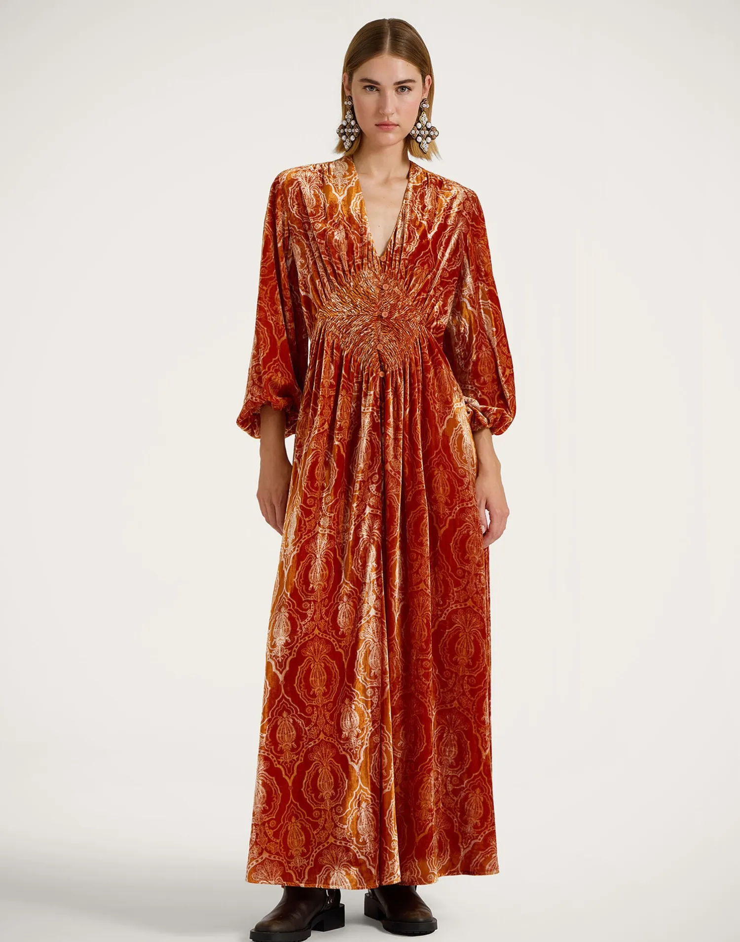 La DoubleJ Party Dressing<Long Camerino DressBanquet Orange in Devoré